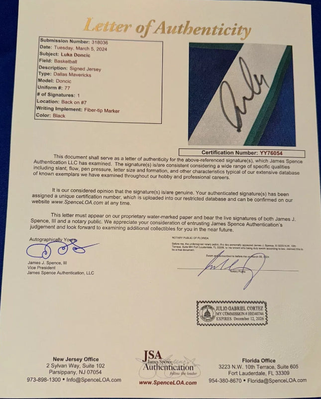 Luka Doncic Dallas Mavericks Autographed Framed Jersey Authenticated by JSA