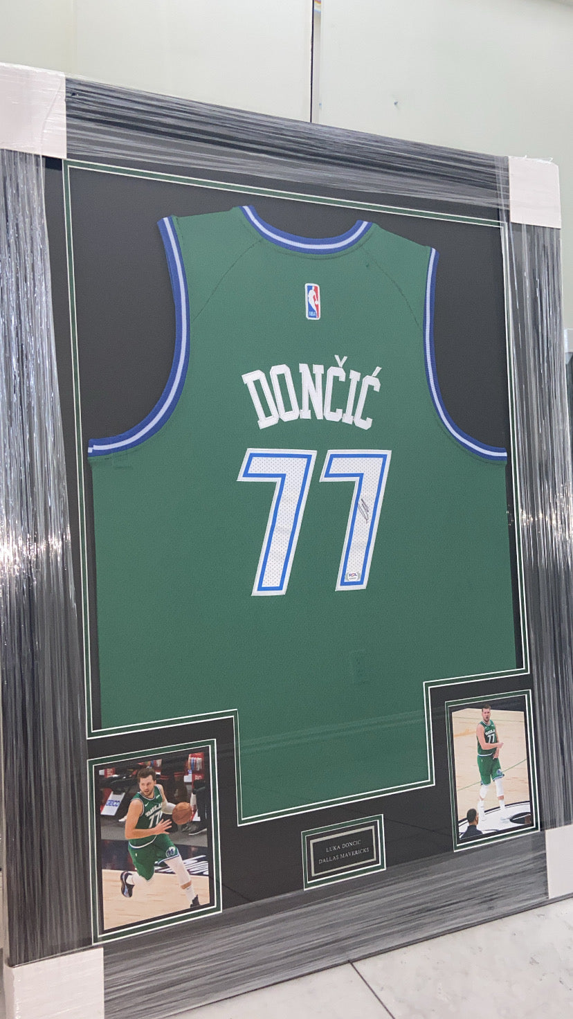 Luka Doncic Dallas Mavericks Autographed Framed Jersey Authenticated by PSA