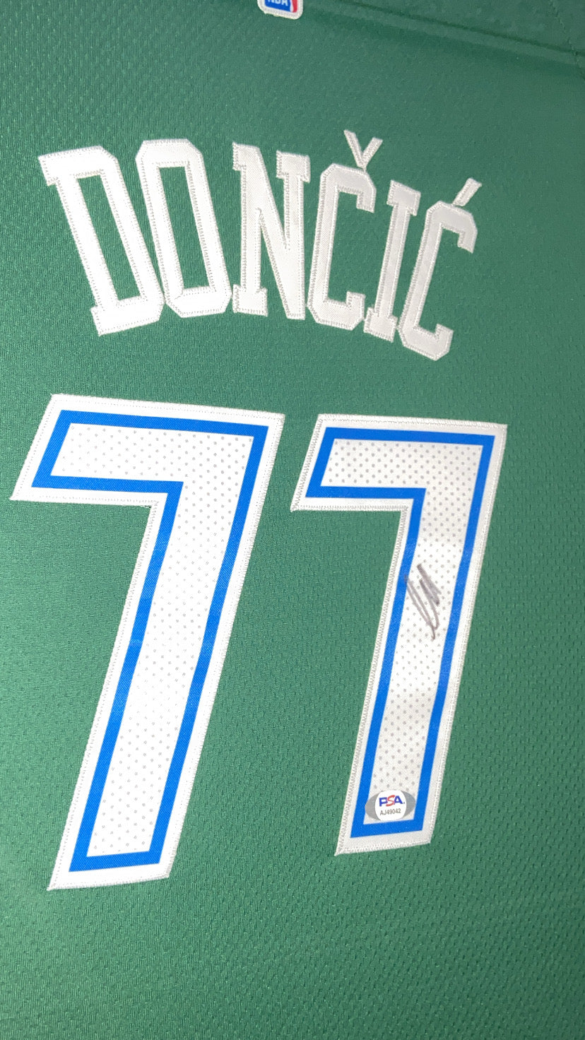 Luka Doncic Dallas Mavericks Autographed Framed Jersey Authenticated by PSA