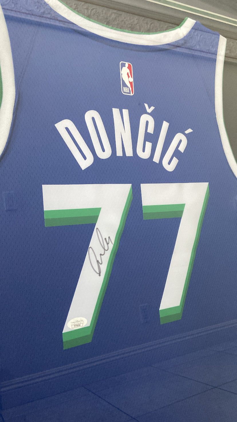 Luka Doncic Dallas Mavericks Autographed Framed Jersey Authenticated by JSA