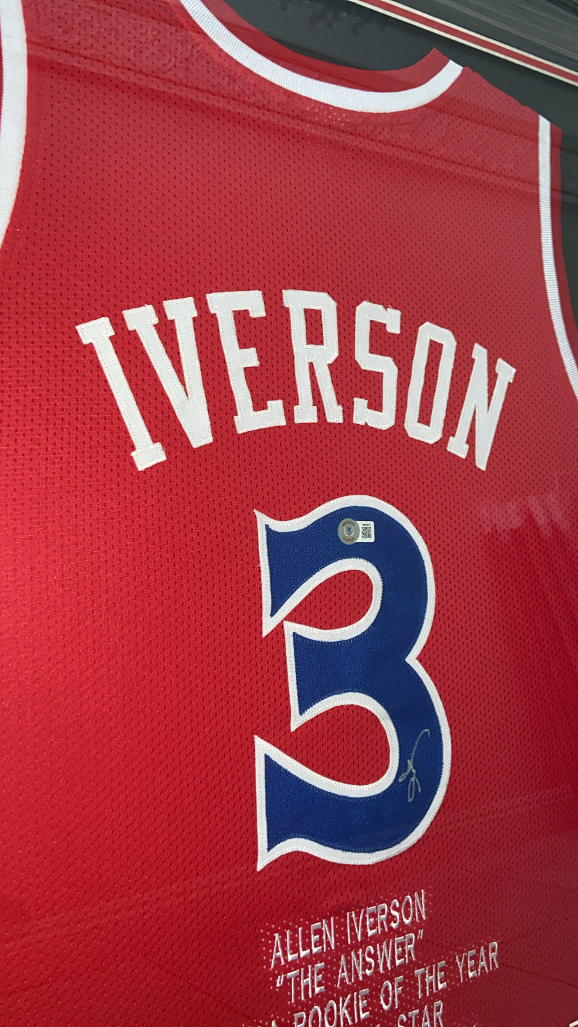 Allen Iverson Philadelphia 76ers Autographed Framed Jersey Authenticated by Beckett