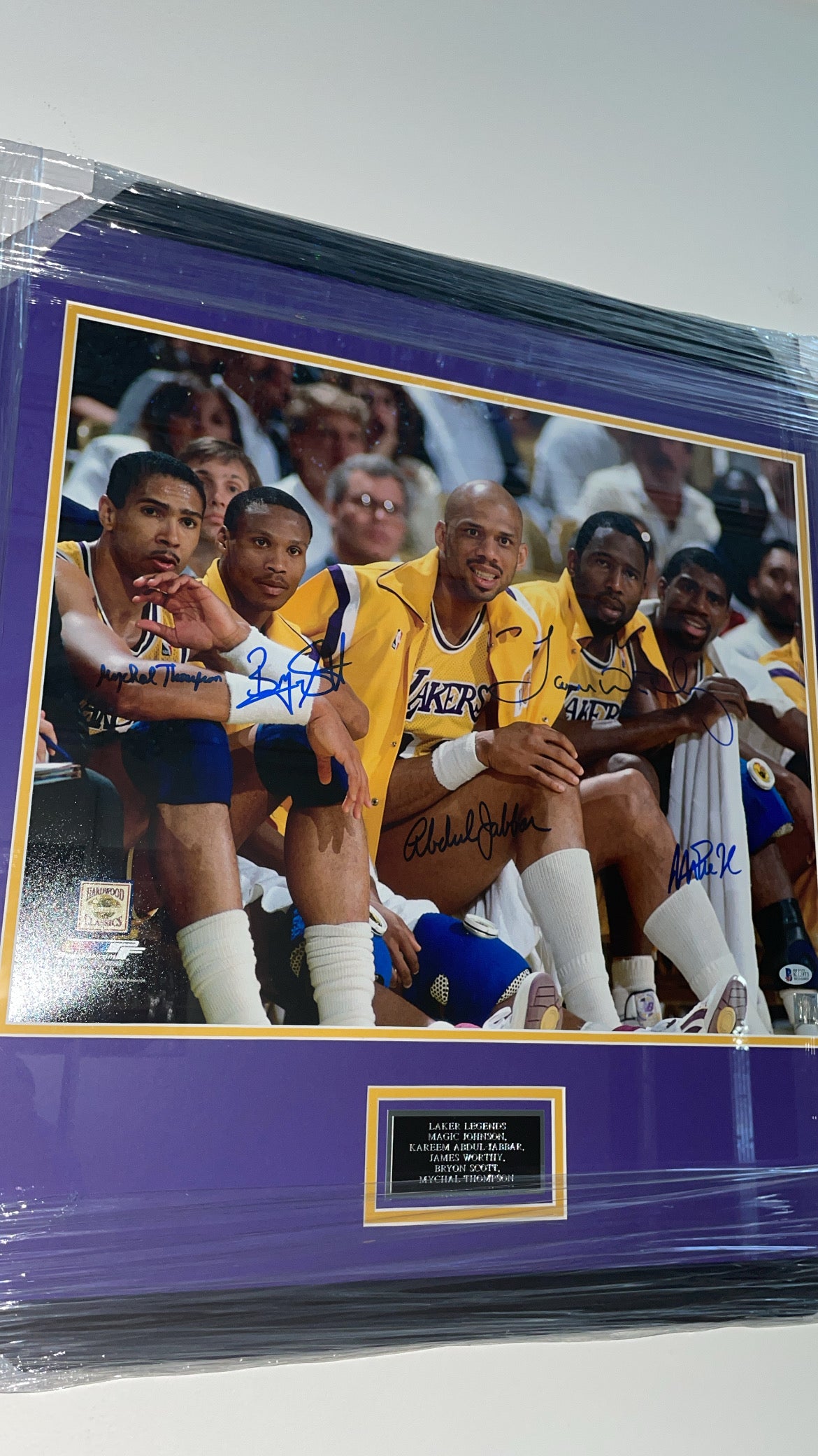 Laker Legends Johnson, Jabbar, Worthy, Scott & Thompson Autographed Photo Authenticated by Beckett