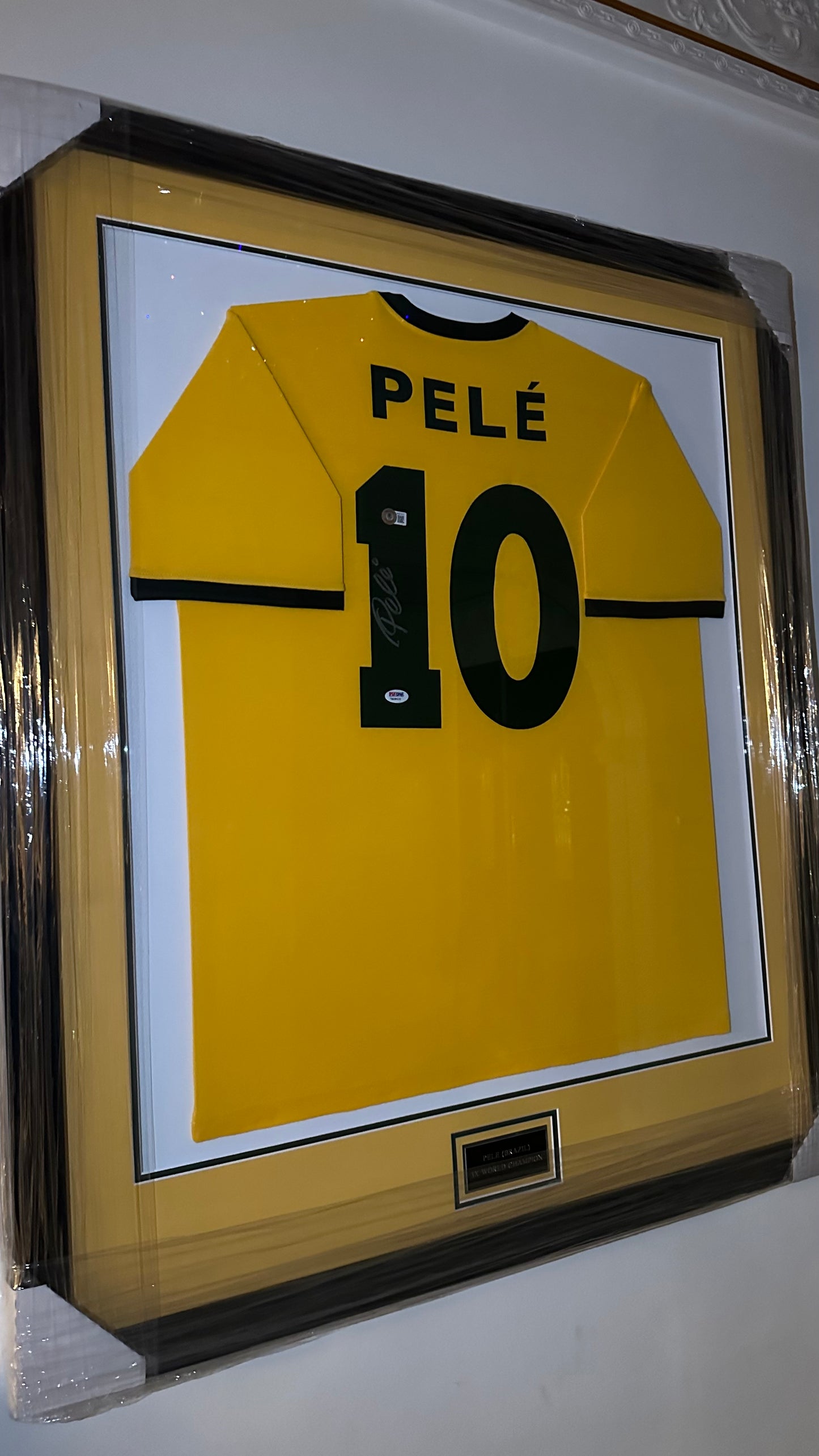 Pele Brazil Autographed Framed Jersey Authenticated By Beckett & PSA