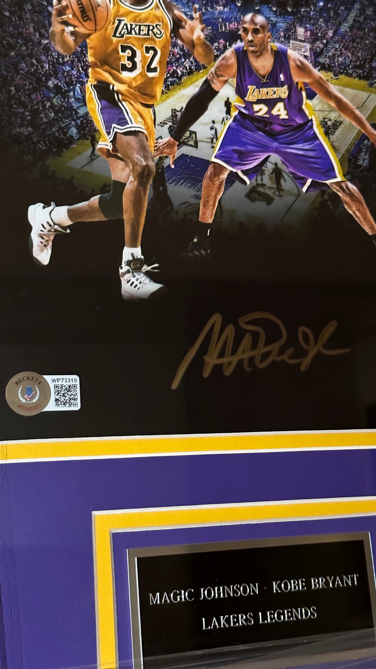 Lakers Magic Johnson Autographed Framed Kobe Collage Photo Authenticated by Beckett