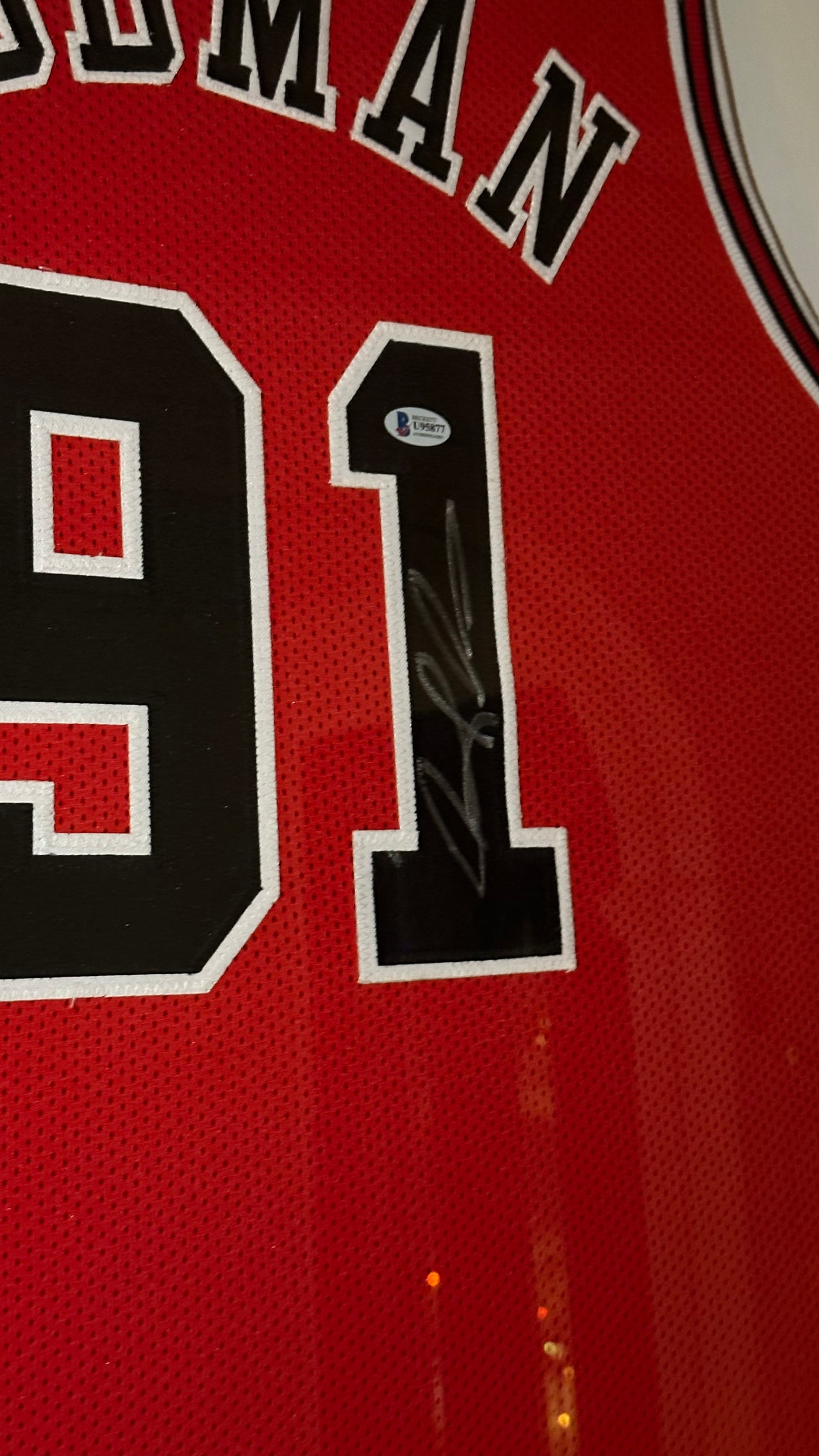 Dennis Rodman Autographed Framed Jersey Authenticated By Beckett
