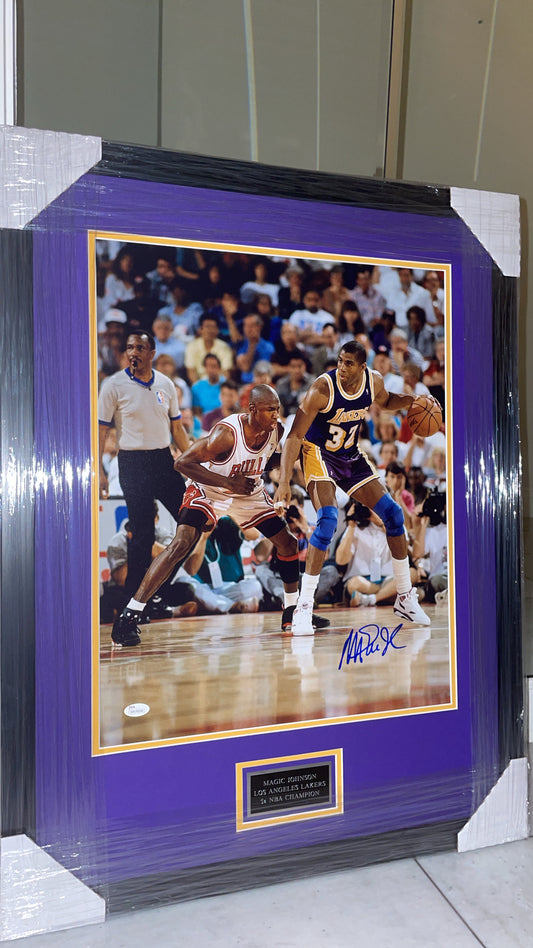Magic Johnson Autographed Framed Photo Authenticated by JSA