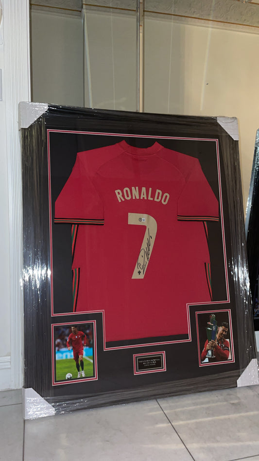 Ronaldo Portugal Autographed Framed Jersey Authenticated by Beckett