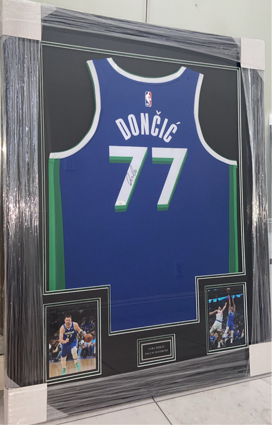 Luka Doncic Dallas Mavericks Autographed Framed Jersey Authenticated by JSA