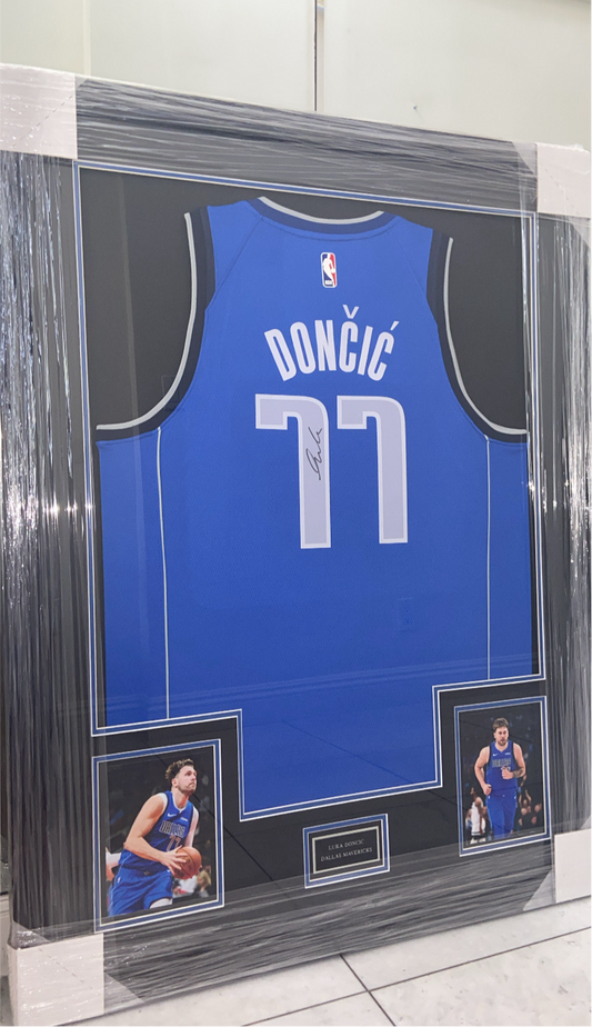 Luka Doncic Dallas Mavericks Autographed Framed Jersey Authenticated by JSA