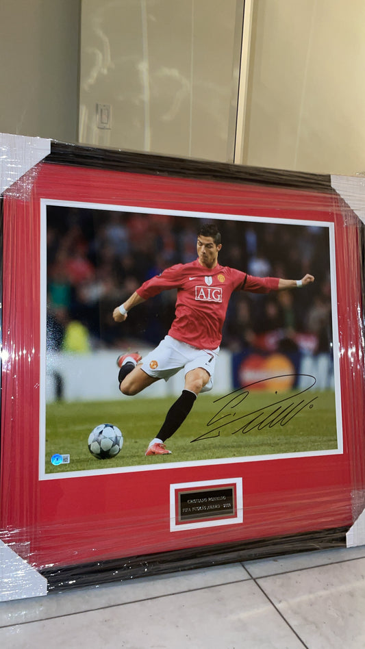 Cristiano Ronaldo Manchester United Autographed Framed Photo Authenticated by Beckett