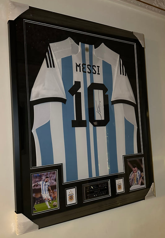 Lionel Messi Autographed Framed Argentina Jersey Authenticated by Fanatics