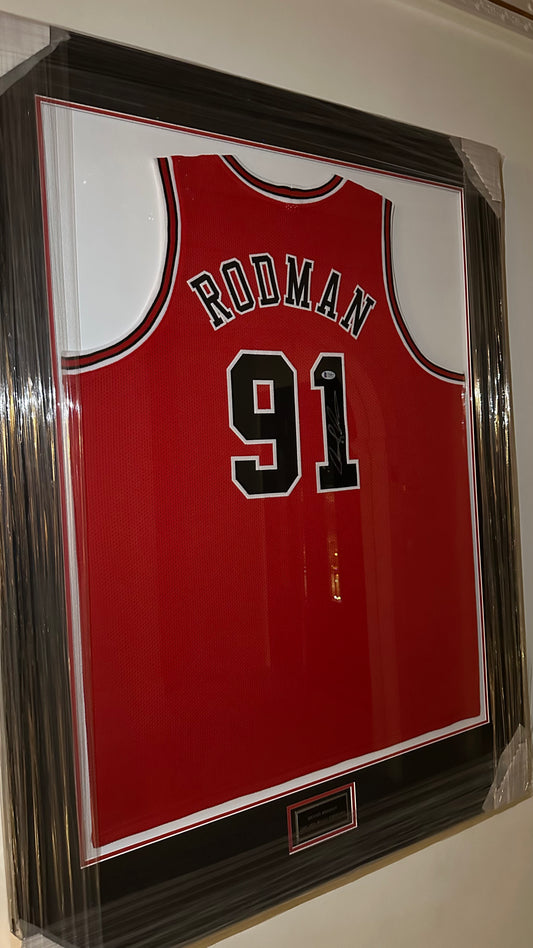 Dennis Rodman Autographed Framed Jersey Authenticated By Beckett